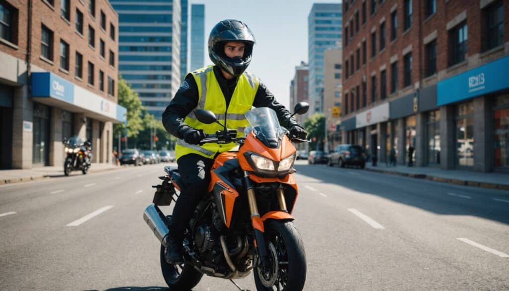 Jeune conducteur vérifiant son équipement de moto