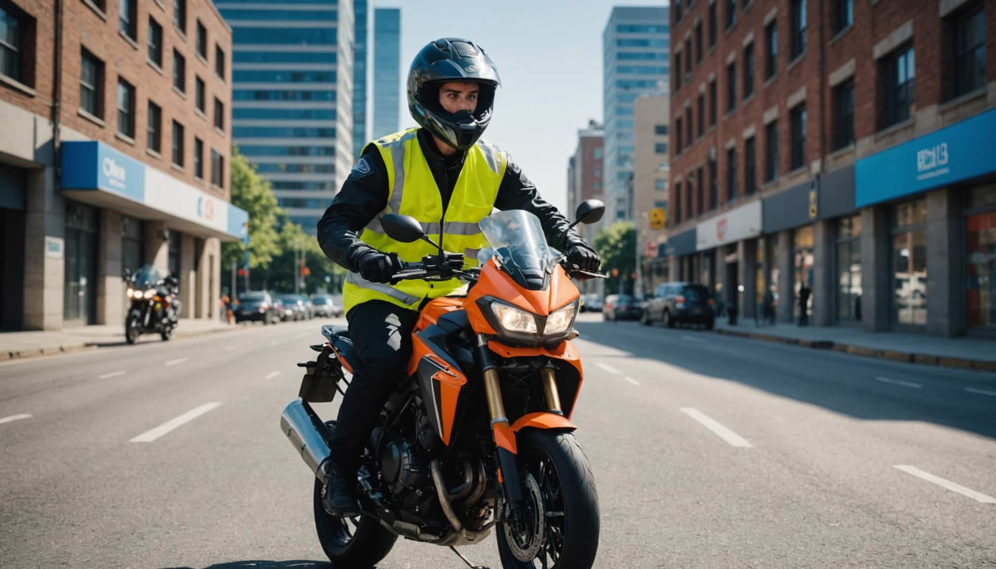 Jeune conducteur vérifiant son équipement de moto