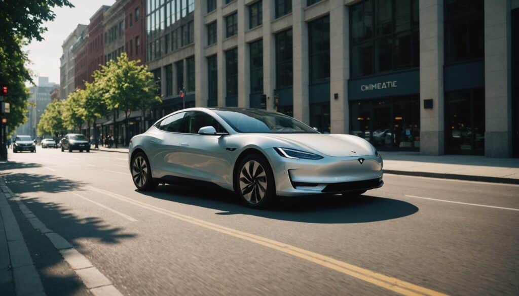 Voiture moderne avec technologie avancée sur route