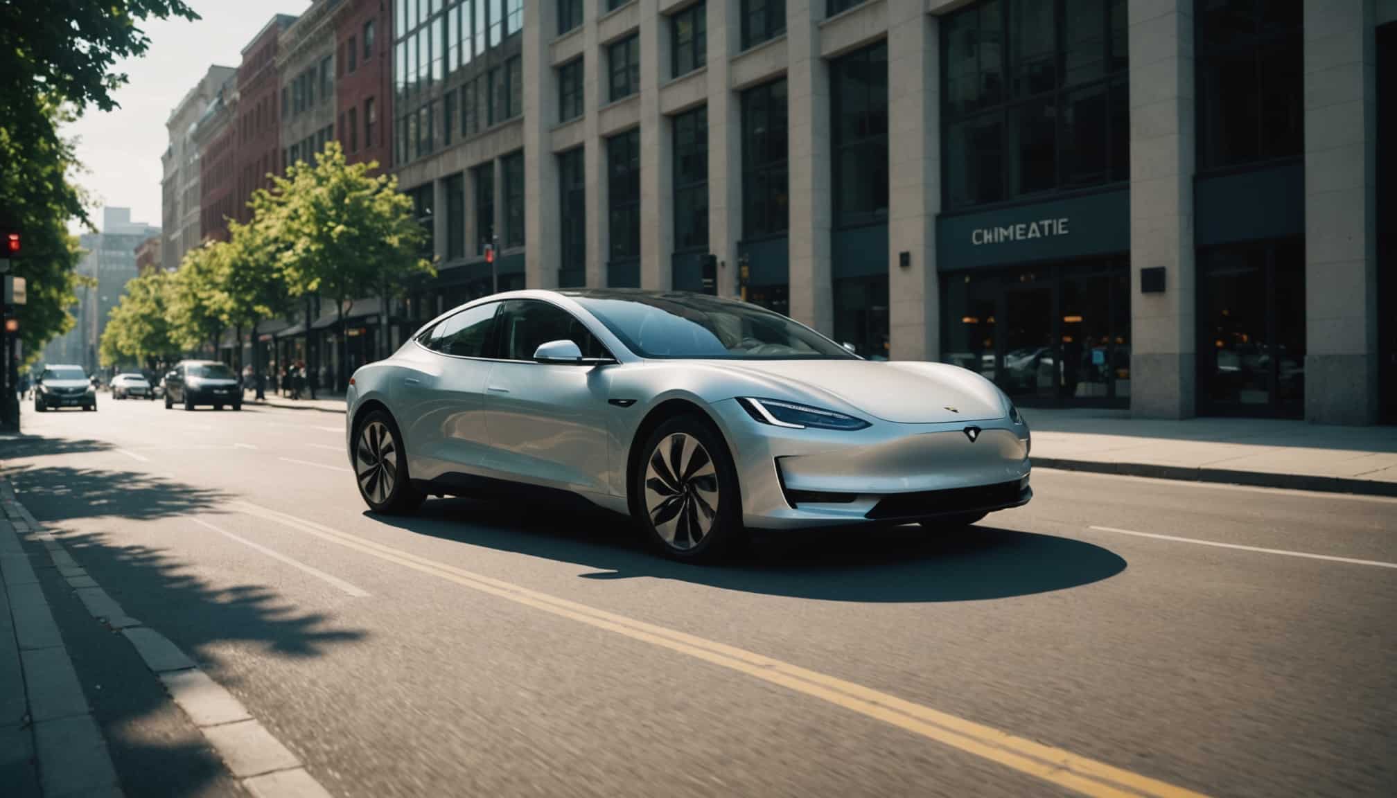 Voiture moderne avec technologie avancée sur route