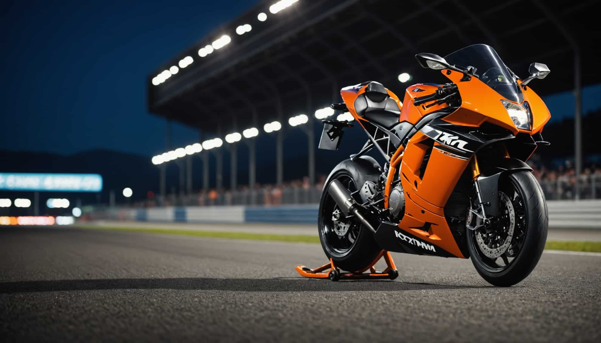 KTM RC8 sportive rouge sur circuit en pleine vitesse  
KTM RC8 en action sur route avec pilote déterminé
