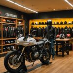 Accessoires de moto en vitrine à Nantes