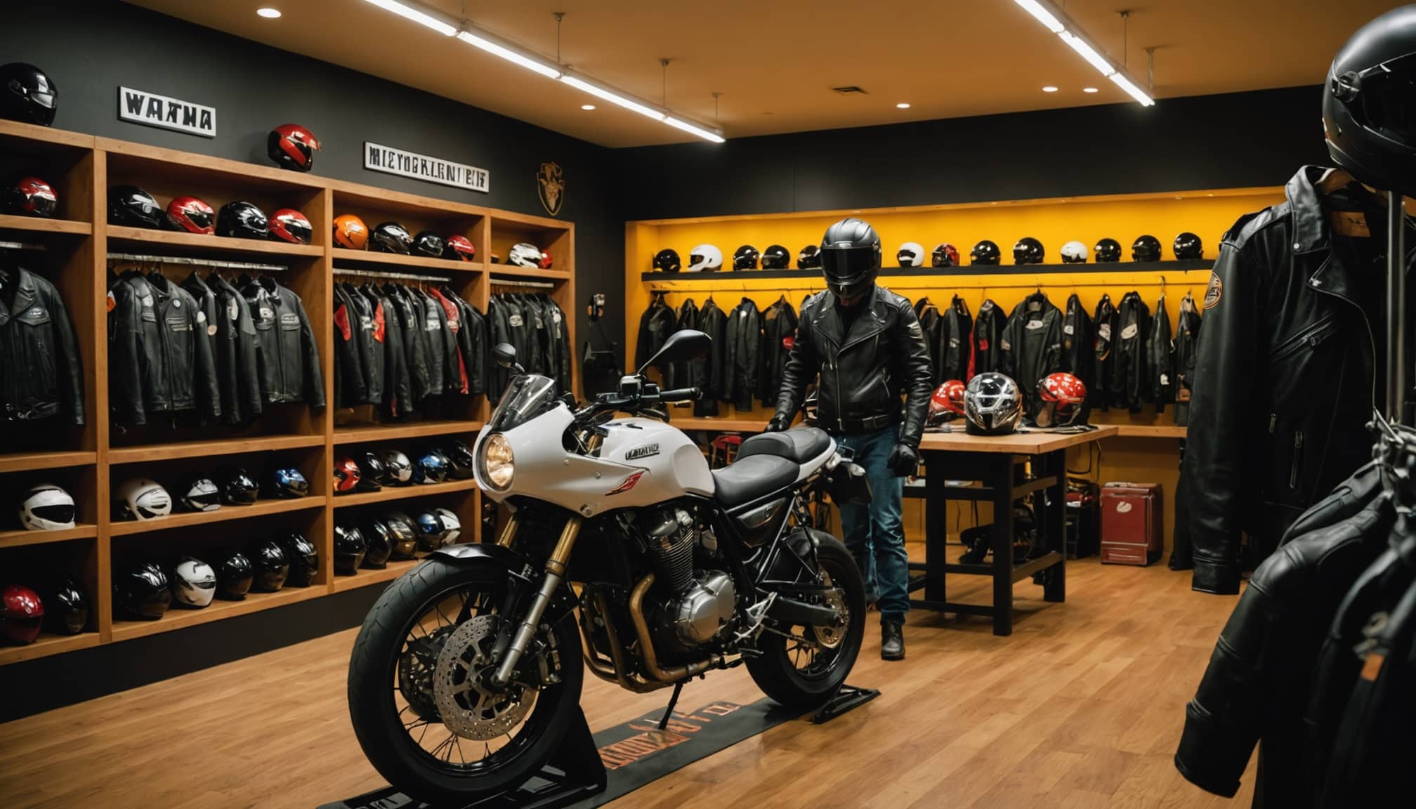 Accessoires de moto en vitrine à Nantes