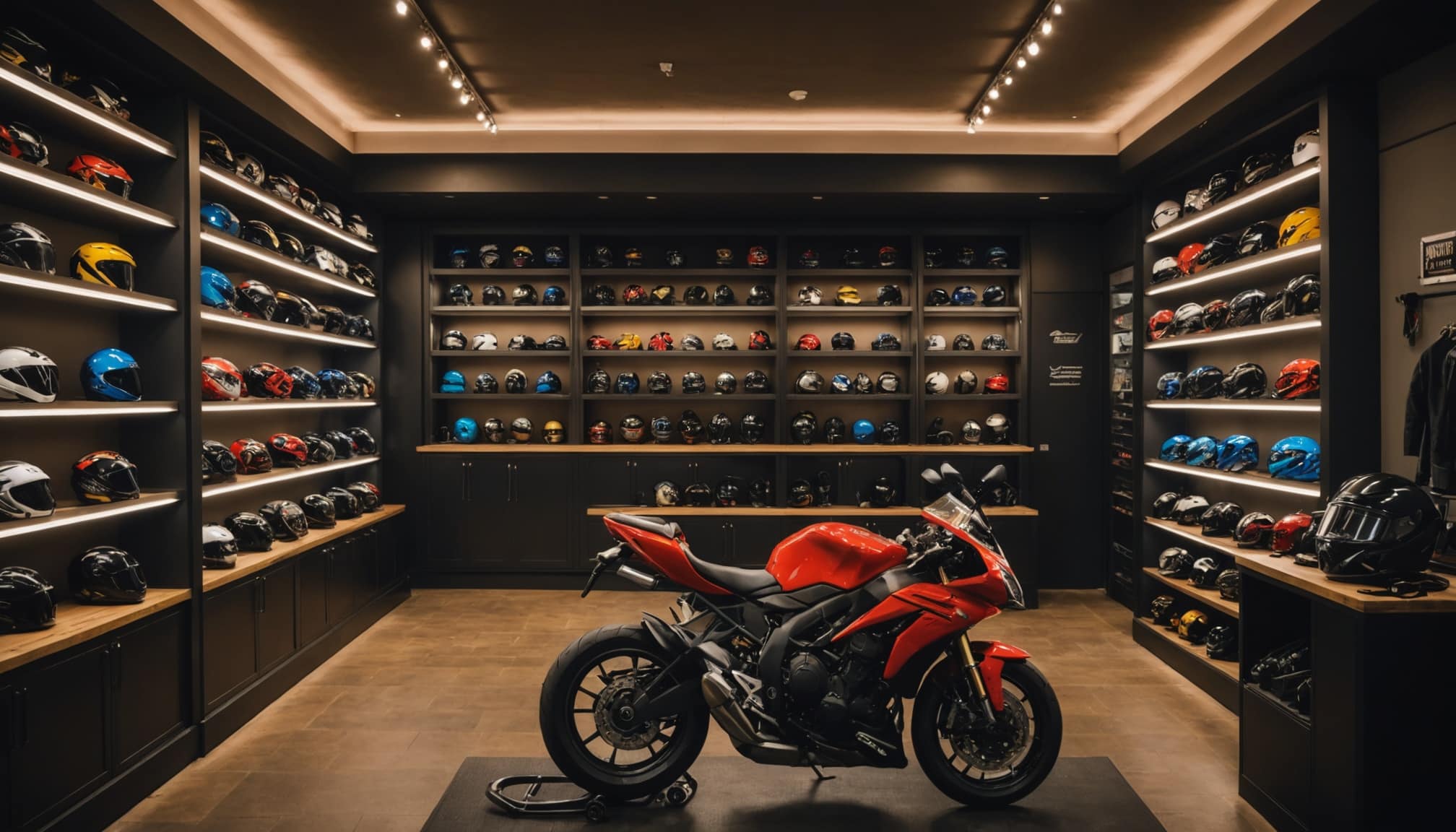 Équipement de moto en vitrine à Paris