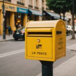 Voiture jaune emblématique de La Poste en mouvement